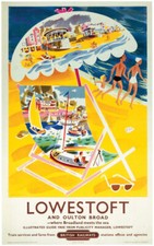 Vintage Lowestoft and Oulton Broad Railway Travel Poster A1/A2/A3/A4