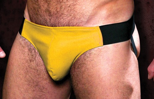 Leather yellow pouch jock - leather,