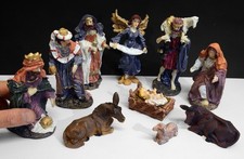 Christmas Nativity Figures Set, 10 Figures + Manger. Resin. Xmas Decoration