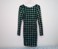 Motel Rocks Sequin Dress Size 4 XXS Black Green Bodycon Mini Christmas Party NYE