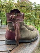 PENELOPE CHILVERS INCLEMENT CROPPED TASSEL BOOTS SEAWEED CONKER LEATHER 39.5