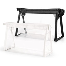 Clear Plastic Pencil Case Large Capacity Exam Big Cosmetics School College x2