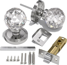 1 Pair Solid Crystal Brushed Nickel Door Knobs, 65Mm Palace Style Crystal Interi