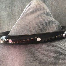 Vintage Ebony Wood Bangle Inlaid With 2 Colour Metal Design 