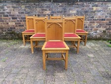 Set 6 Oak Vintage Church Elder Dining Chairs With Gothic Carved Design