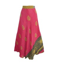 Long Sari Silk Wrap Skirt S