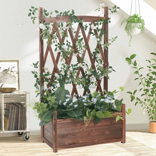 Rustic wooden garden planter - rustic,