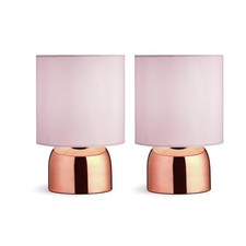 Pair of Touch Table Lamps Rose Gold Blush Pink Modern Lights Used Shades Dented