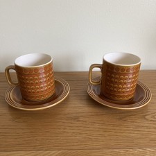 Hornsea Saffron John Clappison Tall Mugs and Saucers x 2 Vintage Condition 