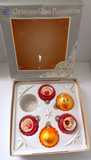 Vintage Glass Christmas Bauble Concave Decorations x 5 Boots Germany Gold Red