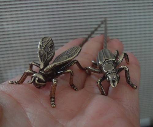 Pair brass bee and cricket - of,