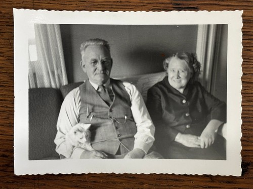 Elderly couple cat 1940s - elderly,