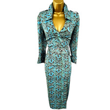 Karen Millen 14 UK Vintage Turquoise Green Silk Snake Print Military Shirt Dress