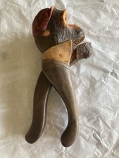 Vintage BLACK FOREST Swiss Carved Wood  Ape With Collar & Glass Eyes NUTCRACKER