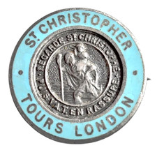 Vintage Old St Christopher Tours London Souvenir Enamel Brooch Badge