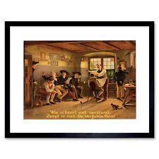 Ad Barber Cutting Hair Painting America Framed Art Print Picture Mount 12x16"