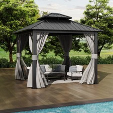 Steel Frame Pergola Gazebo Patio Sun Shelter Metal Roof Canopy，12x10' 10x10'