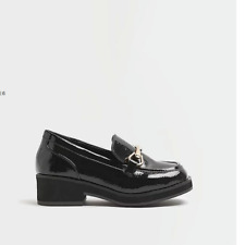 River Island Girls Black Snaffle Chunky patent Loafers RRP £25 - (R13)