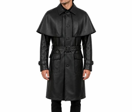 Men black leather long - leather,