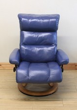 Ekornes Stressless Savannah Blue Leather Recliner Armchair / Chair & Footstool