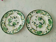 2 X Masons Green Chartreuse Ironstone  9 Inch Dinner Luncheon Plates Vintage