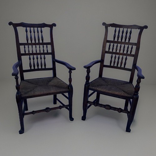 Pair antique rush seated elm - seated,