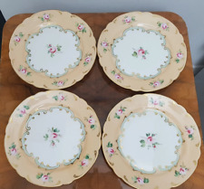 4 Hand painted Victorian dessert plates pink roses gilded