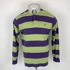 Gant Rugby Shirt Long Sleeve Polo Top Green & Purple Striped Size XL Mens