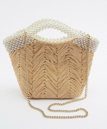 Faux pearl bead basket bag - bead,