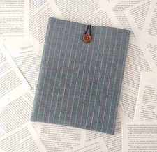 Handmade Book Sleeve Cover Padded Tablet Pouch Protector Grey Pinstripe Fabric