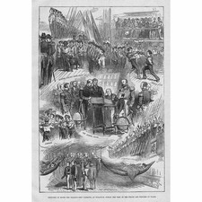 Royal Visit to the Training Ship HMS Warspite at Woolwich - Antique Print 1877