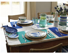 Green White 100% Cotton Placemats Large Mikasa Into The Blue 18x14” SET OF 12