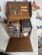 1920’s Edwardian ‘coracle’ 2 person vintage leather bound picnic tea set
