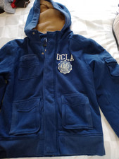 UCLA Mens Windstopper Jacket M Blue Brown Borg Lining Hooded Heavyweight Logo 