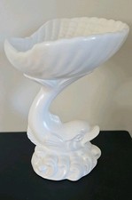 PEDESTAL SOAP DISH FISH AND SHELL CERAMIC SOAP DISH VINTAGE 1950's-60's