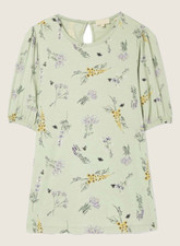 Ex Fat Face Womne's Short Sleeve Bee Print Top in Green Fox Glove Poppy  Floral