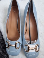 Pale Blue Square Heel Square Toe Court Shoes Size 40.