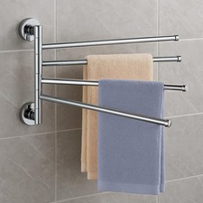 4-Arm Towel Rail – Swivel Wall Mounted Stainless Steel Bath Rack  Silver Finish