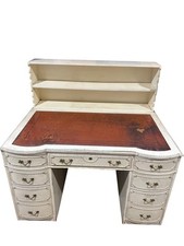 Vintage Writing Desk with Multiple Drawers and Open Hutch Design