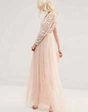 NEEDLE & THREAD Net a Porter NUDE ROSE TULLE LACE GOWN Dress 4 US/ 8 UK