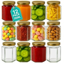 Hexagonal Storage Glass Jars with Lids - 9oz / 280ml | High Quality Jam Jars