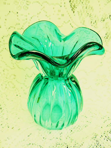 Art glass teal ruffle - glass,