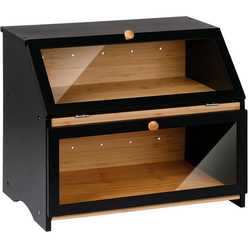 Double decker wooden bread - bread, bin