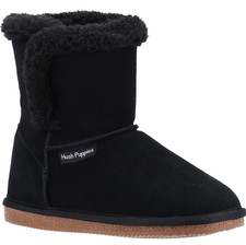 Hush Puppies Ashleigh Womens Black Real Suede Faux Fur Pull On Slipper Bootie