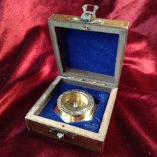 Maritime Brass Compass In 8cms Wooden Box Brass Anchor WWII Styled Stamped 1941