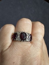 Vintage Silver Mark Sterling Silver Garnets   Ring -UK Size M