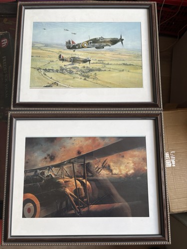 Pair framed aviation art - framed,
