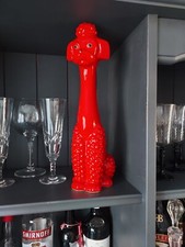 Midcentury Tall Ceramic Poodle Red Rare Kitsch 13.5"