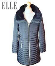 Elle Women's Size L UK M? Long Puffer Coat Quilted Faux Fur High Neck Jacket