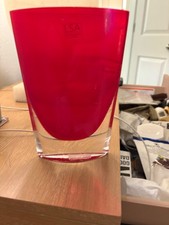 LSA International Art Glass Mouth Blown Oval Pocket Vase, Red Made in Poland